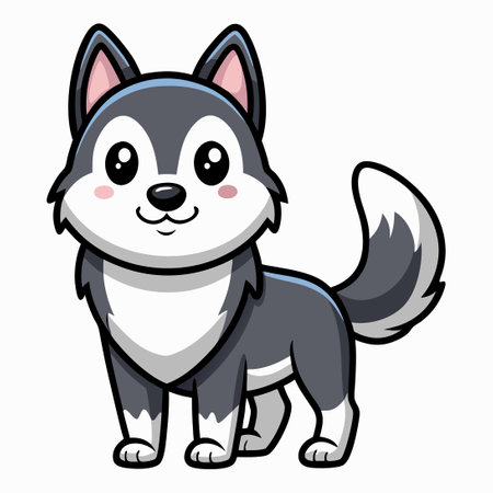 Adorable Vector Illustration of a Cute Husky Dog Cartoon Iconのイラスト素材