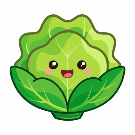 Adorable Lettuce Character with a Cheeky Smile: A Delightful Cartoon Illustrationのイラスト素材