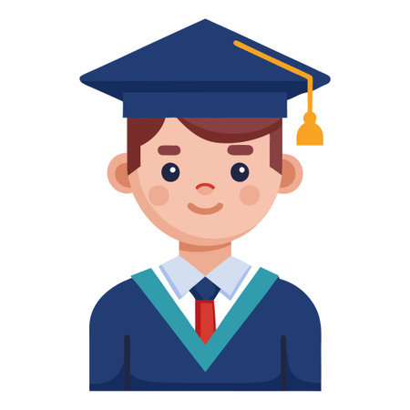 Cute Cartoon Illustration of a Man Graduating in Cap and Gownのイラスト素材
