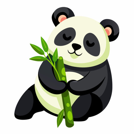 Cartoon Panda Napping Contentedly While Munching on Bambooのイラスト素材