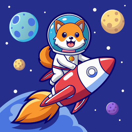 Adorable Shiba Inu Astronaut Embarks on Lunar Mission in Ethereal Voidのイラスト素材