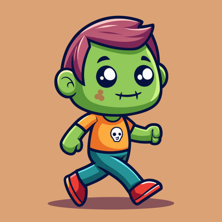 Cute Cartoon Illustration of a Walking Zombie Vector Iconのイラスト素材