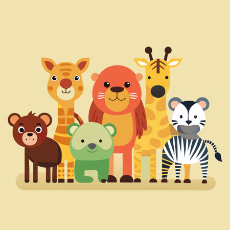 Adorable Wild Animals in Standing Poses: A Vector Illustration Delightのイラスト素材