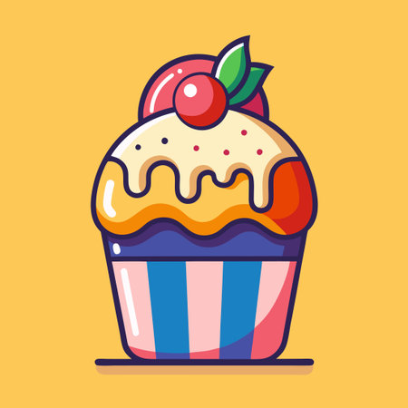 Cute Cartoon Dessert with Hand Icon Illustration on a Plate
