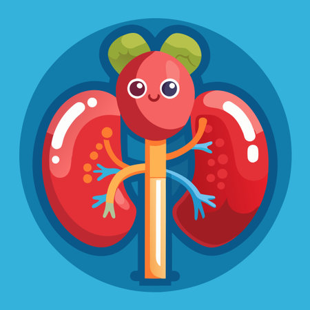 Humorous Cartoon Illustration of a Human Kidney Character with Facial Expression