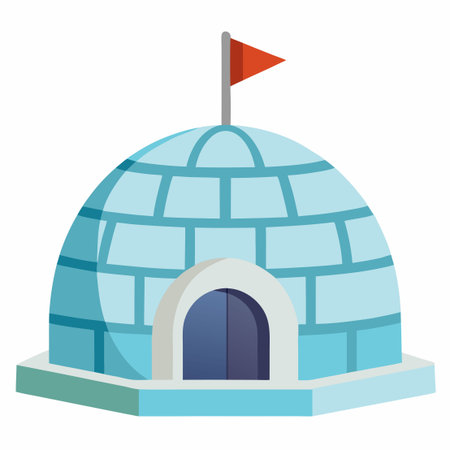 Vector Illustration of an Igloo Ice House with an American Flag