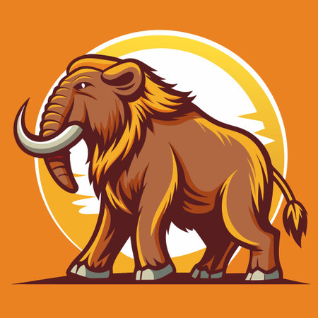 Majestic Mammoth Strolling Under the Golden Sun on a Serene Backgroundのイラスト素材