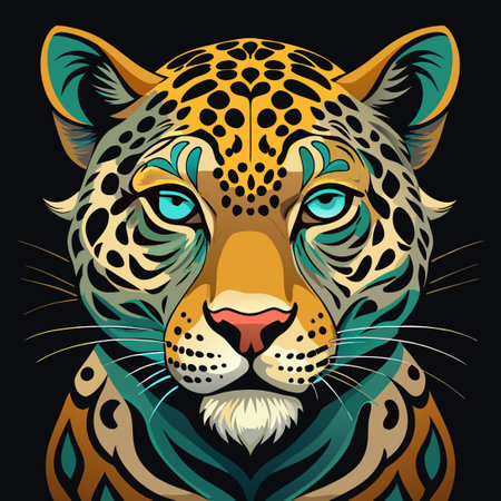 Fierce and Majestic: Cinematic Digital Art of a Leopard's Faceのイラスト素材
