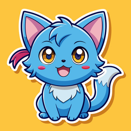 Adorable Cartoon Sticker Featuring a Cute Anime Kittenのイラスト素材