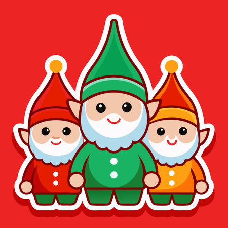 Cartoonish Christmas Card Sticker Featuring Three Adorable Charactersのイラスト素材