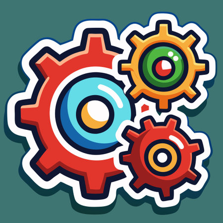 Humorous Cartoon Decal Featuring Interconnected Gearsのイラスト素材