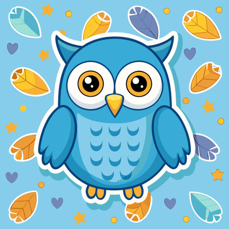 Seamless Pattern of Cartoon Owls Stickers for Creative Projectsのイラスト素材