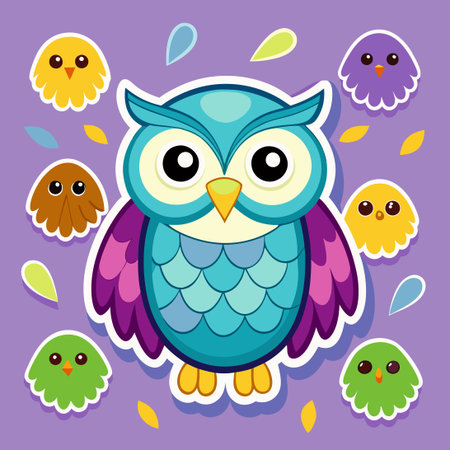 Seamless Pattern of Cartoon Owl Stickers with Charming Expressionsのイラスト素材