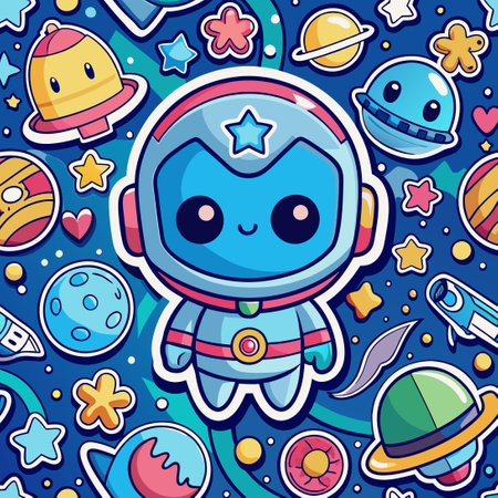 Seamless Pattern of Adorable Cartoon Stickers with Cute Cartoon Animalsのイラスト素材