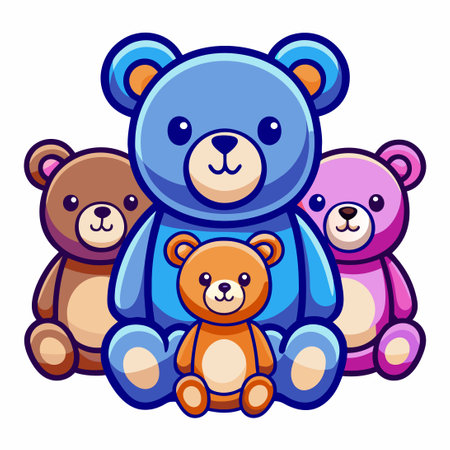 Delightful Collection of Cartoon Teddy Bears in Various Poses and Expressionsのイラスト素材
