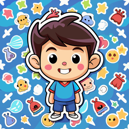 Seamless Pattern of Cartoon Boys with Various Expressions and Posesのイラスト素材