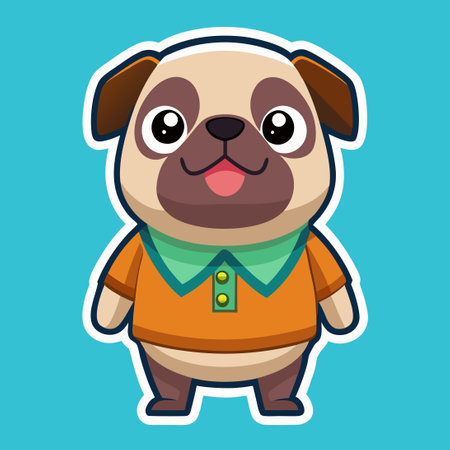 Adorable Cartoon Pug Dog Boy with Cheerful Expressionのイラスト素材