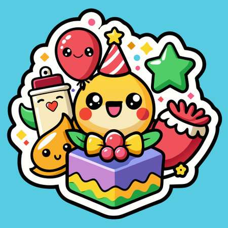 Eye-Catching Cartoon Birthday Card Stickers in a Festive Set of Threeのイラスト素材