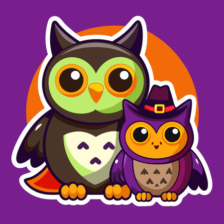 Halloween Owls Spooktacular Sticker Duoのイラスト素材