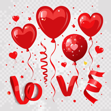 Colorful Collection of Love and Sale Helium Foil Balloons Adorned with Hearts and Greetingsのイラスト素材