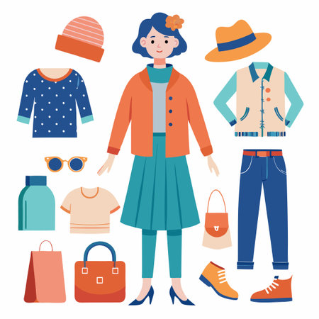 Fashionable Clothes and Accessories for Men and Women by the Seasideのイラスト素材