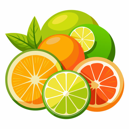 Assortment of Natural, Sliced Organic Citrus Fruitsのイラスト素材