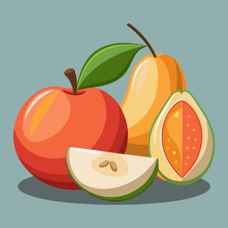 Collection of Organic, Natural, Full Sliced Pear Guava Fruitのイラスト素材