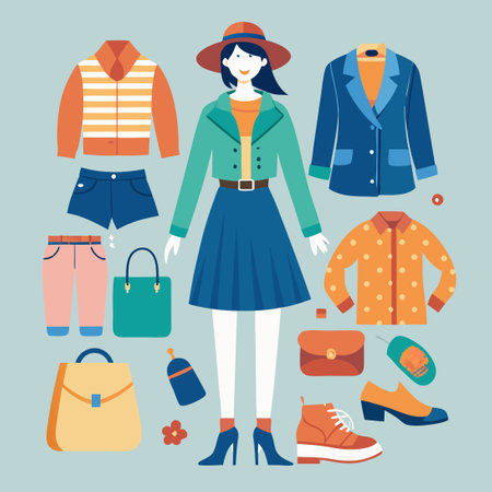 Stylish and Diverse Fashion Apparel for Women and Men at the Seasideのイラスト素材