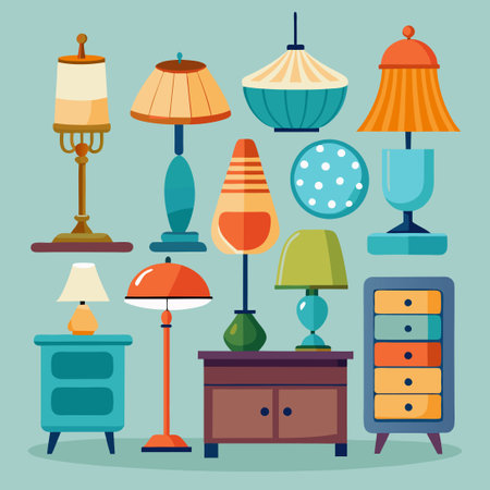 A Nostalgic Journey: Explore a Collection of Retro Decor Styles from the Pastのイラスト素材