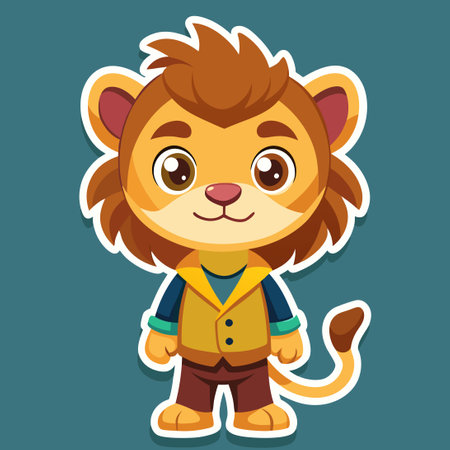 Amusing Cartoon Sticker Depicting a Lion Boy with a Playful Expressionのイラスト素材