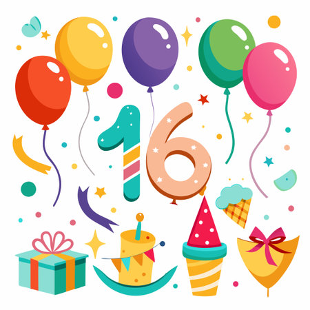 Festive Celebration Abundance: Colorful Balloons and Ribbons Swirling in Jubilationのイラスト素材