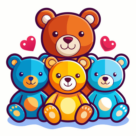 Cartoon Sticker Pack of Adorable Teddy Bears in Various Posesのイラスト素材