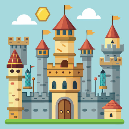 Creative Castle Constructor Cartoon Fortress Kit Towers with Weaponsのイラスト素材
