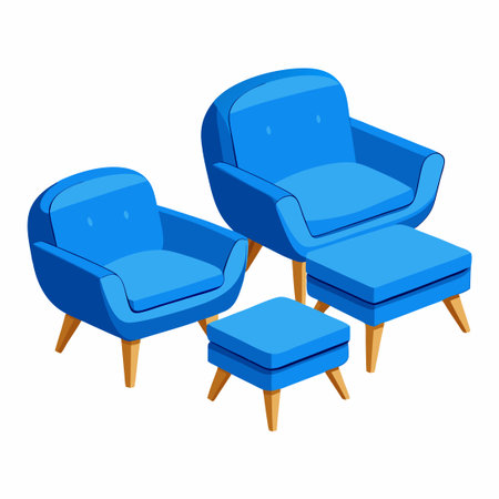 Vintage Armchairs in Blue: A Collection of Retro Vantage Designのイラスト素材
