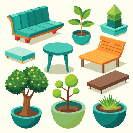 Collection of Stylish Outdoor Seating for Every Taste and Occasionのイラスト素材