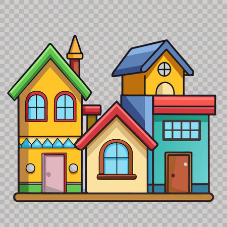 Trio of Cartoon Houses Cutouts Set on Isolated Backgroundのイラスト素材