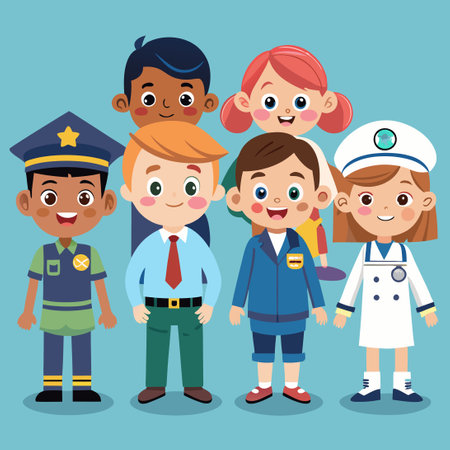 Kids Dressed as Police Officers in Professional Uniforms for a Child's Activityのイラスト素材