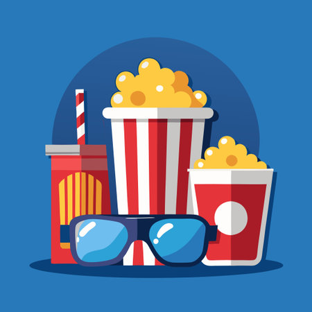 Cinematic Delight: Movie Time with Popcorn and a Refreshing Drinkのイラスト素材