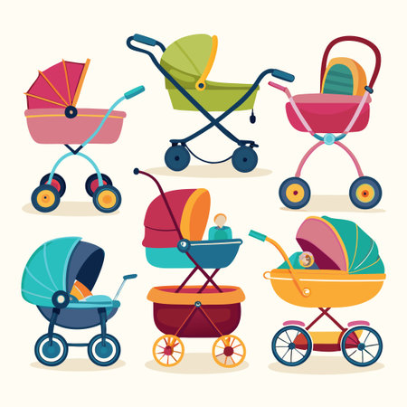 Modern Collection of Stylish Baby Strollers and Pushchairs: Comfort and Convenience for Your Little Oneのイラスト素材