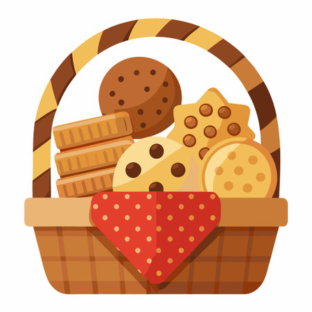 Picnic Basket Overloaded with Assorted Cookies, Biscuits, and Sweetsのイラスト素材
