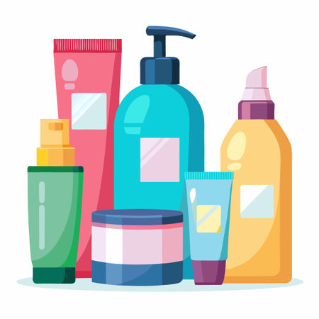 Realistic Cosmetic Bottles, Cream Jars, and Tubes in Mockup Settingのイラスト素材