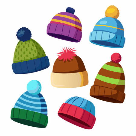 Winter Essential: Set of Classic Wool Beanie Hats for All Stylesのイラスト素材