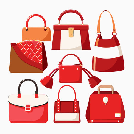 Stylish and Sophisticated Red Handbag Collection for Fashionable Womenのイラスト素材