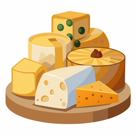 Assortment of Classic Cheeses on a Wooden Boardのイラスト素材