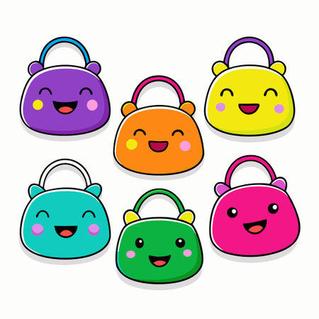 Adorable Cartoon Sticker Collection Featuring Funny Pursesのイラスト素材