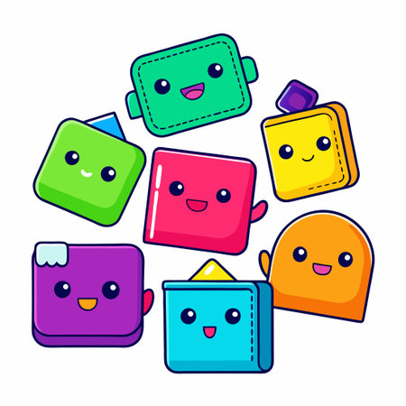 Adorable Cartoon Sticker Set with Humorous Kittiesのイラスト素材