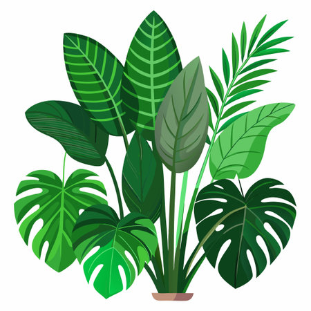 Exotic Indoor Plant Haven: Set of Large Green Leafy Beautiesのイラスト素材