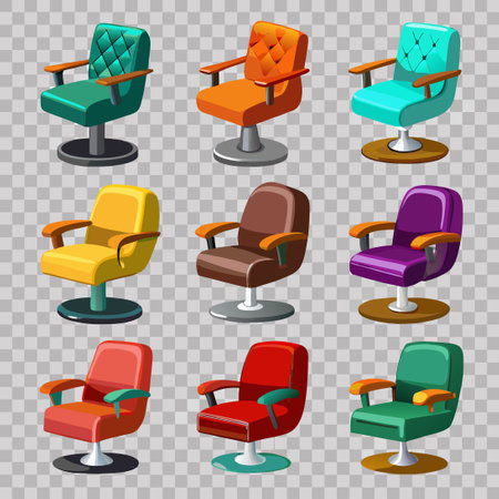 Diverse Collection of Vintage and Modern Hair Salon Armchairsのイラスト素材