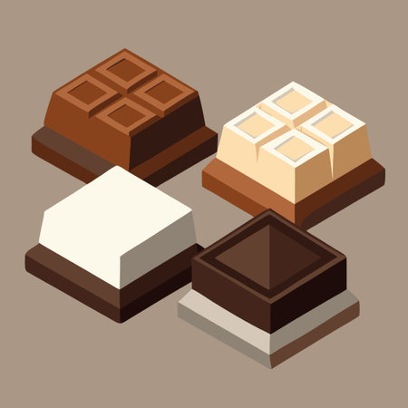 Showcase of Assorted Chocolate Bar Blocks in Various Flavors and Shapesのイラスト素材