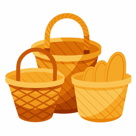 Intricate Straw Wicker Basket with Classic Retro Charm for Home Decor and Storageのイラスト素材